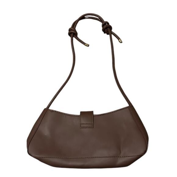 Micas Women's Small Coffee Brown Gold Faux Leather Belted Shoulder Bag - Picture 5 of 5